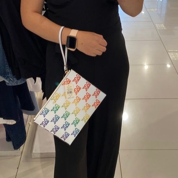 Michael kors XL zip clutch wristlet optic white multi Rainbow - Picture 5 of 8